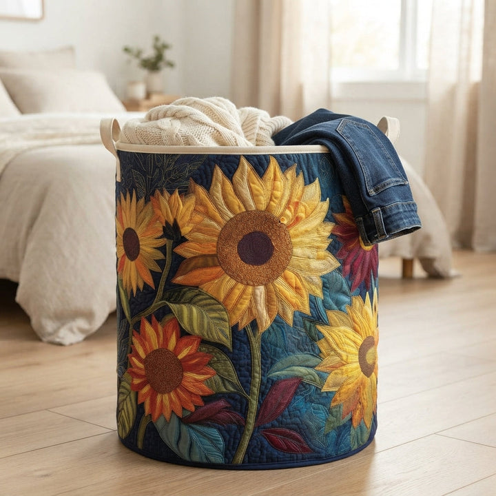Fodrad tvättkorg med blommönster och stabila handtag, fristående tvättkorg i tyg