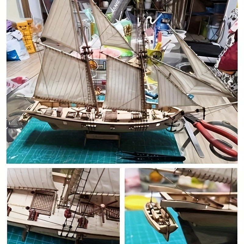 Klassisk segelbåtsmodell i trä – Detaljerat 3D-pussel för fartygsentusiaster