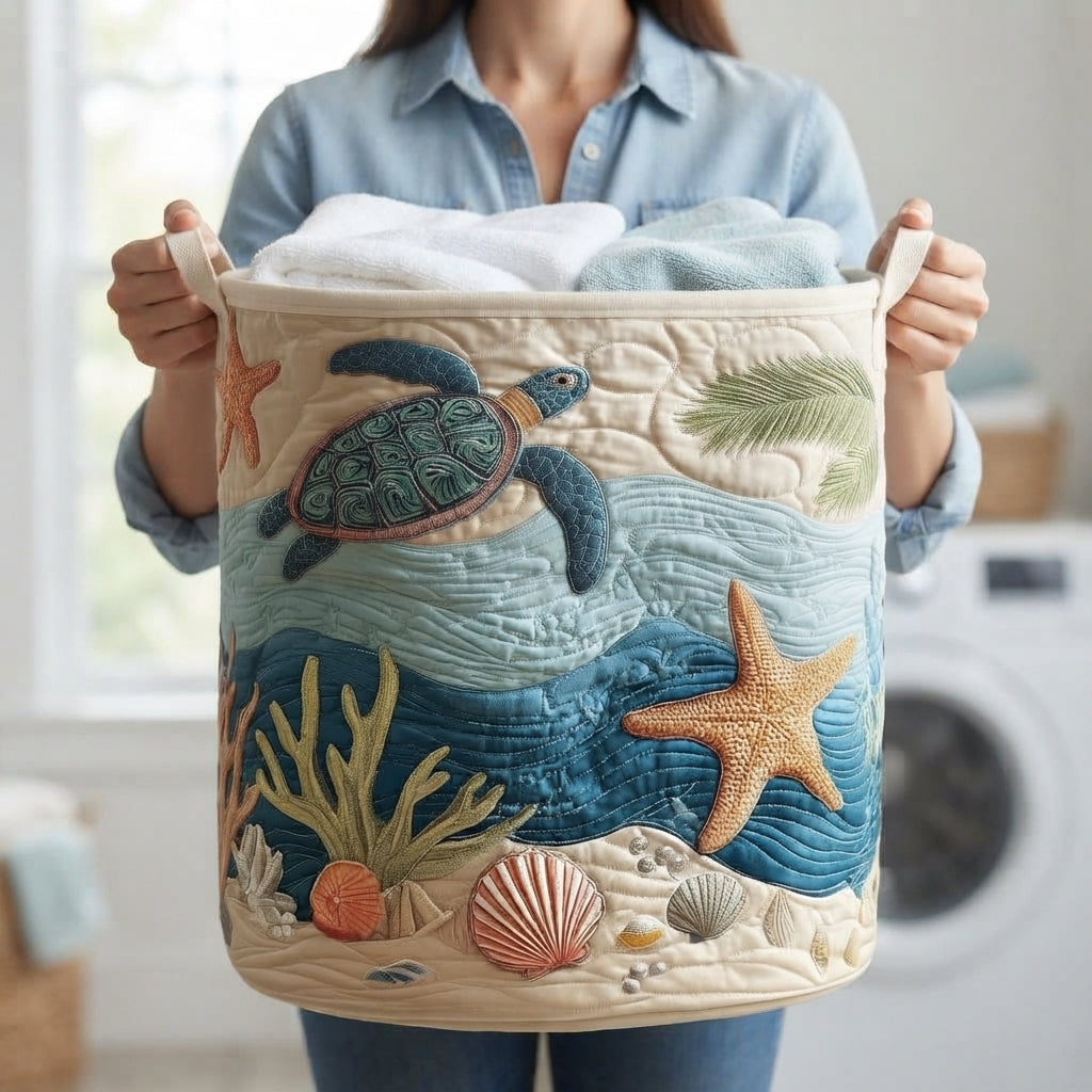 Quiltad tvättkorg med bärhandtag i segelduk, fristående tvättkorg i bomull och polyester