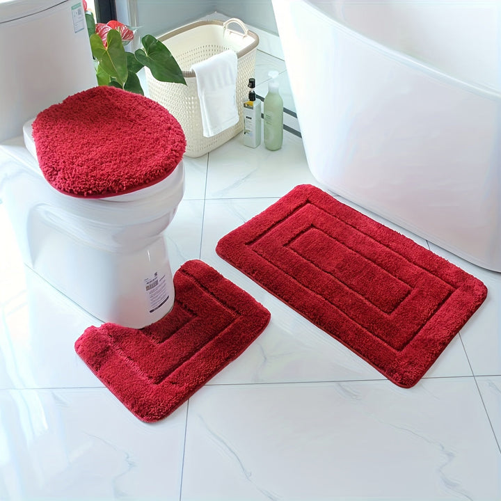 Set med badrumsmattor i mikrofiber, 3 delar – snabbtorkande och absorberande