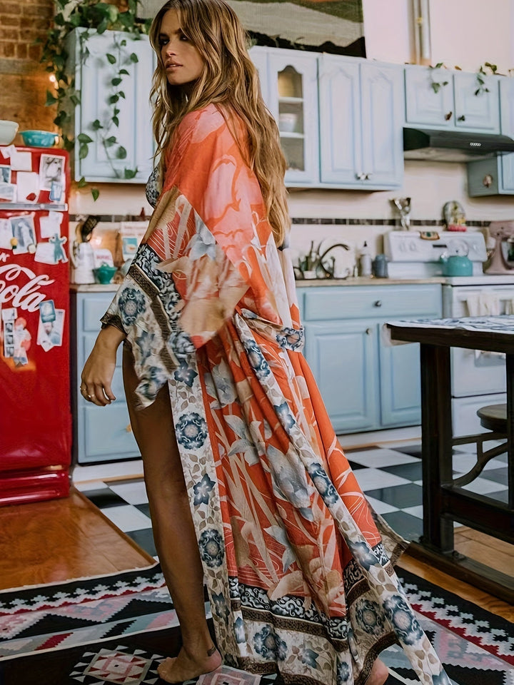 Kimono med rött blommönster - Isabella