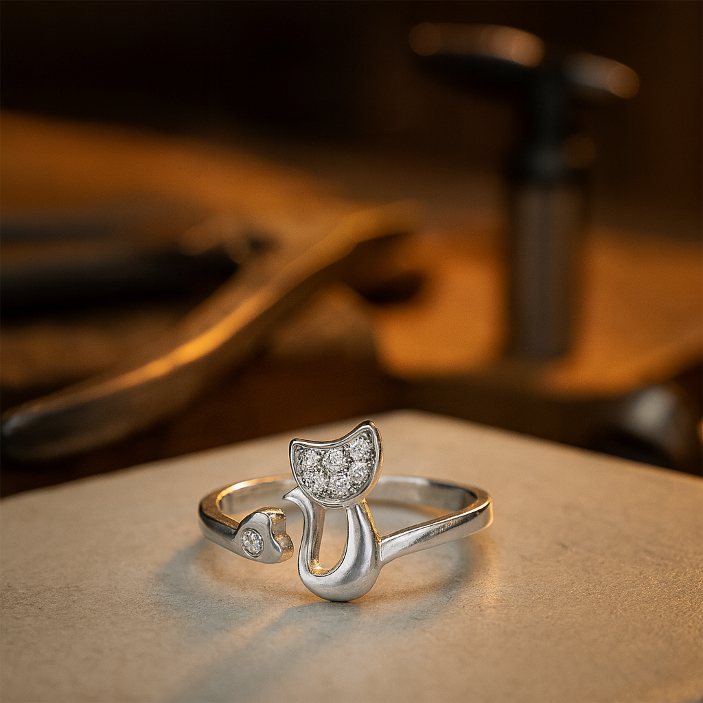 Söt Katt Öppen Ring – Cubic Zirconia