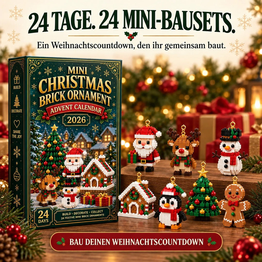 Adventskalender med julbyggklossar och 24 hängande minianhänger