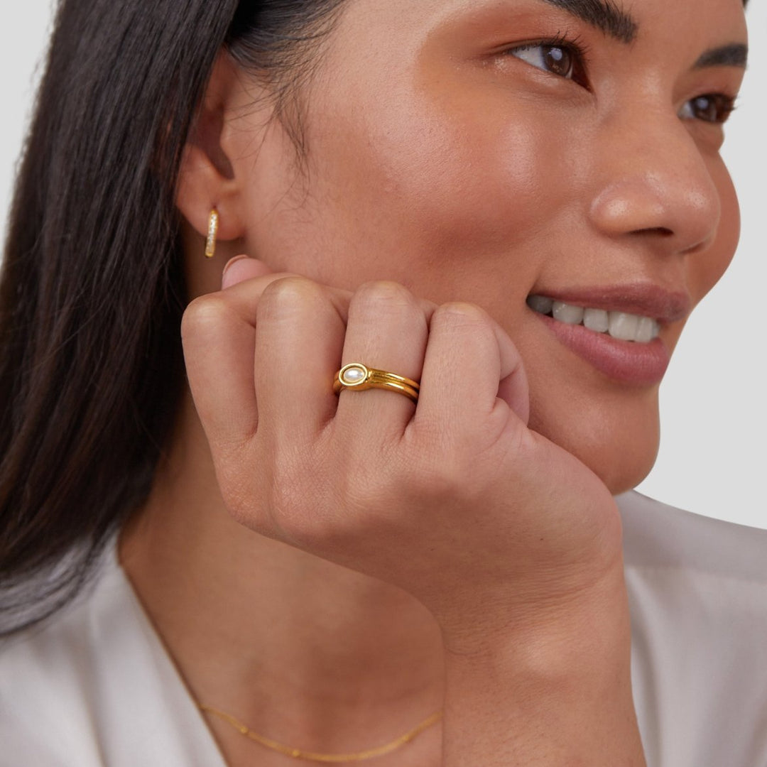 Chunky Ring i guld med pärlor