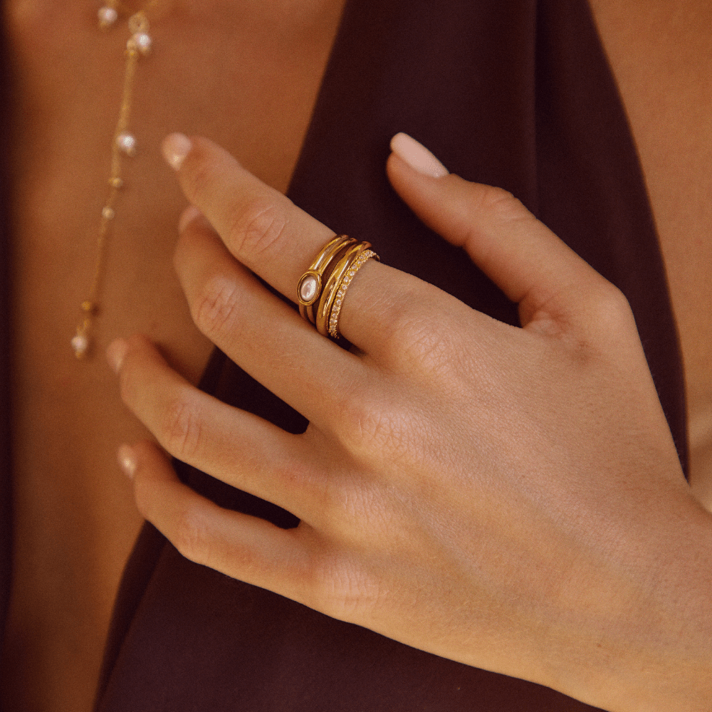 Chunky Ring i guld med pärlor