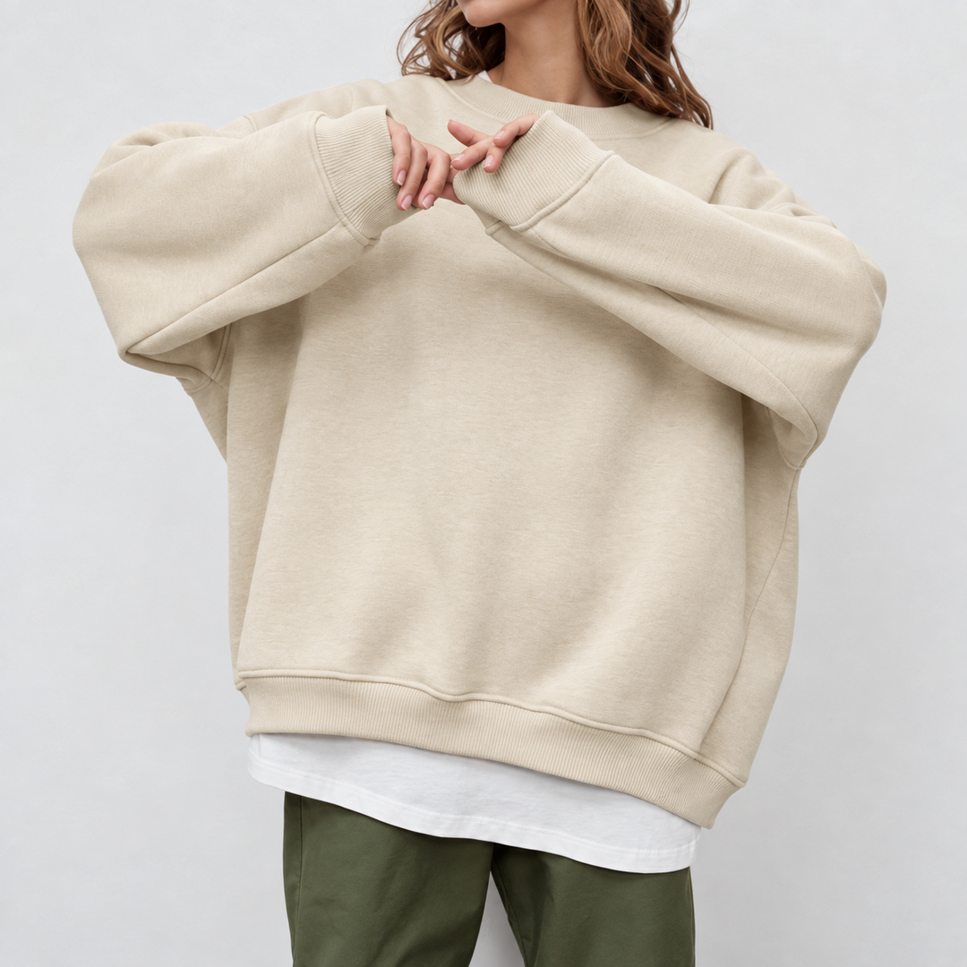 Oversized sweatshirt dam – bomull, casual med rund halsringning för bekväma vardagsoutfits