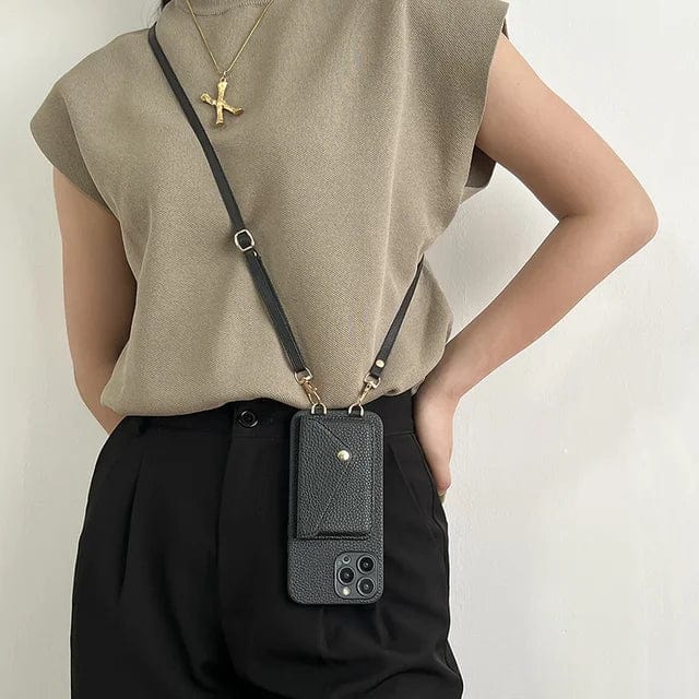 Crossbody-telefonfodral i syntetiskt tyg - med nyckelband och inbyggd korthållare