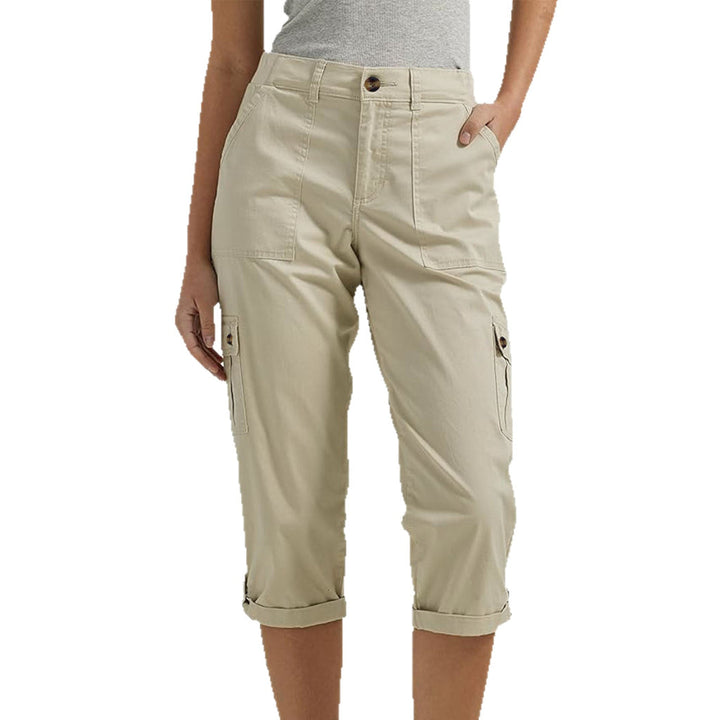 Solid Color Casual Cropped Pants - Women's High Waist Multiple Pockets Capri Trousers for Daily Wear