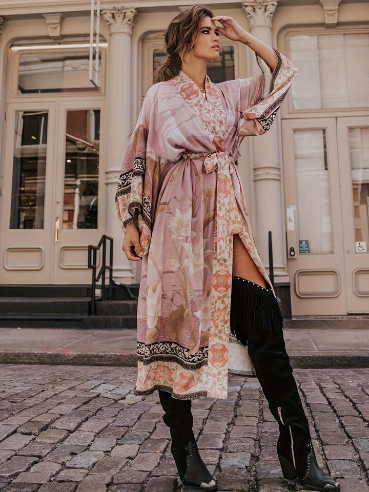 Kimono med rött blommönster - Isabella