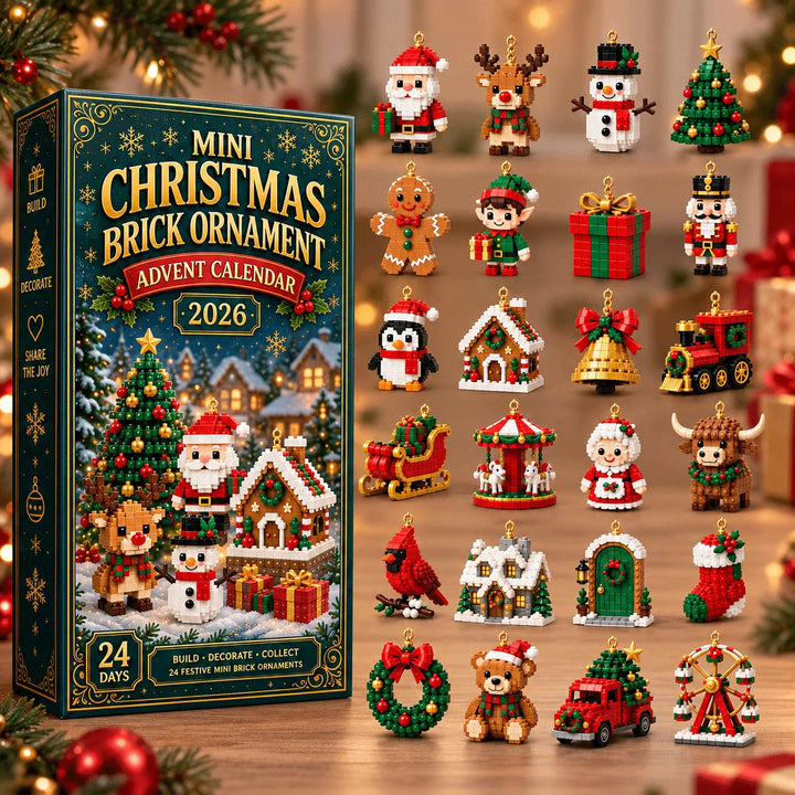 Adventskalender med julbyggklossar och 24 hängande minianhänger
