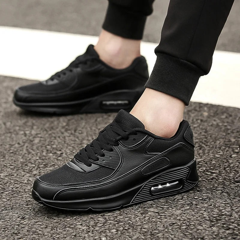 Hvide syntetiske stofsneakers med høj sål til mænd