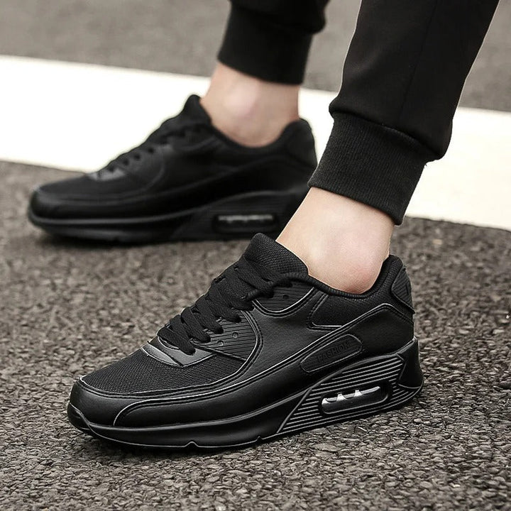 Hvide syntetiske stofsneakers med høj sål til mænd