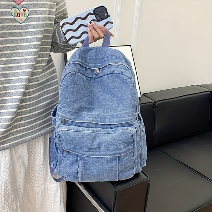 Vardaglig ryggsäck i denim – trendig och mångsidig reseväska för män och kvinnor