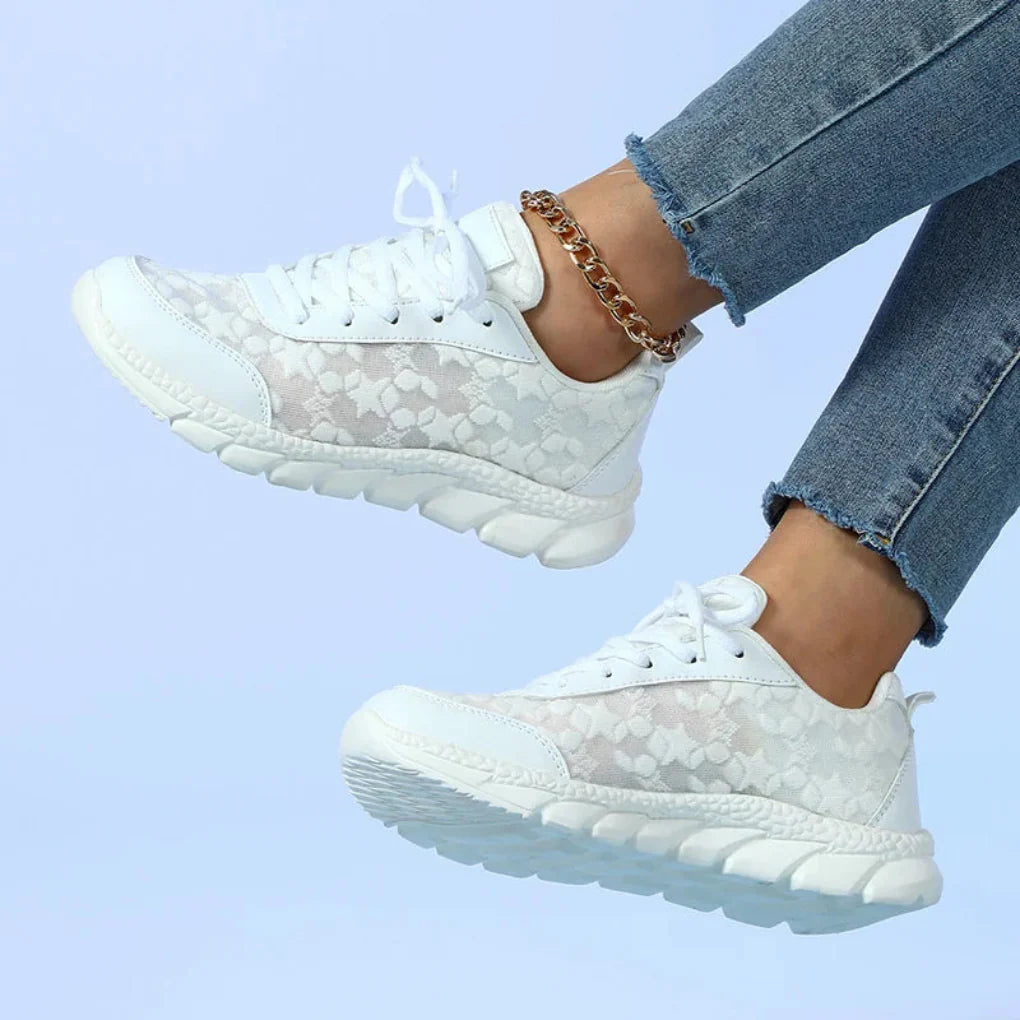 Andningsbara dam sneakers med stjärnmönster och snörning