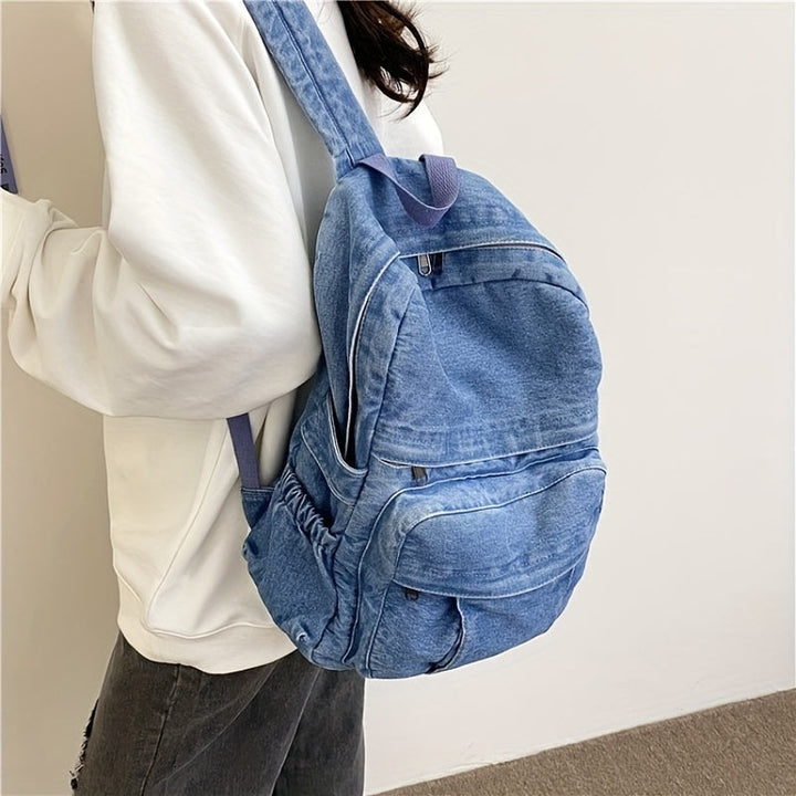 Vardaglig ryggsäck i denim – trendig och mångsidig reseväska för män och kvinnor