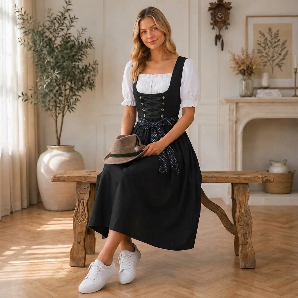 Midi-dirndl för dam med snörmieder