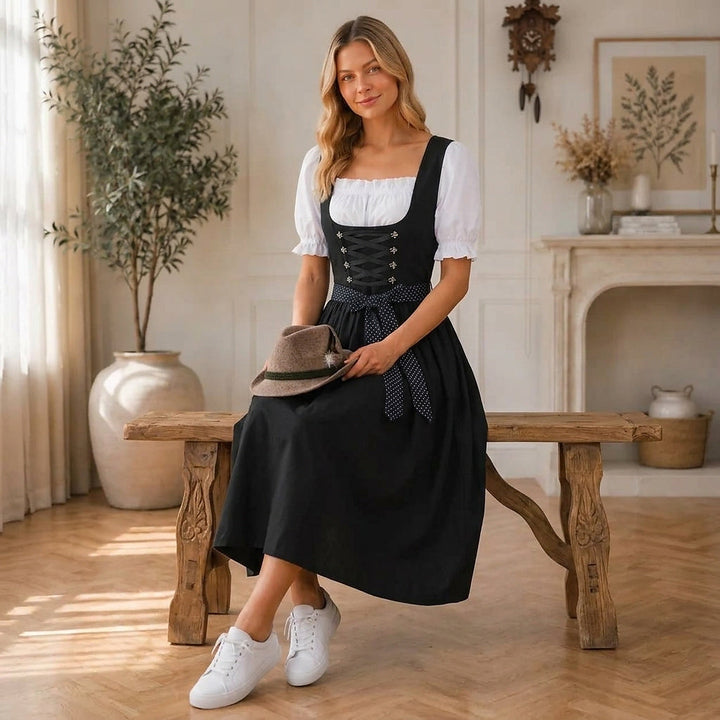 Midi-dirndl för dam med snörmieder