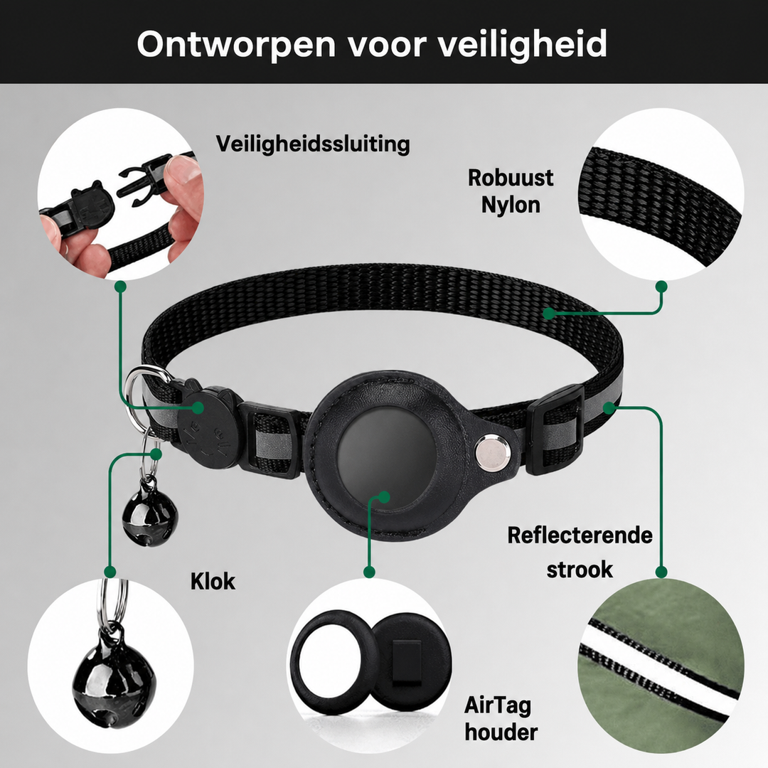 Justerbart katthalsband med GPS och reflex