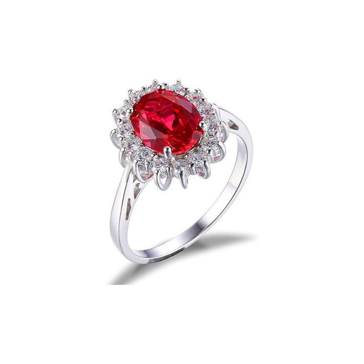 Elegant ring i vitguld med rubinhalo