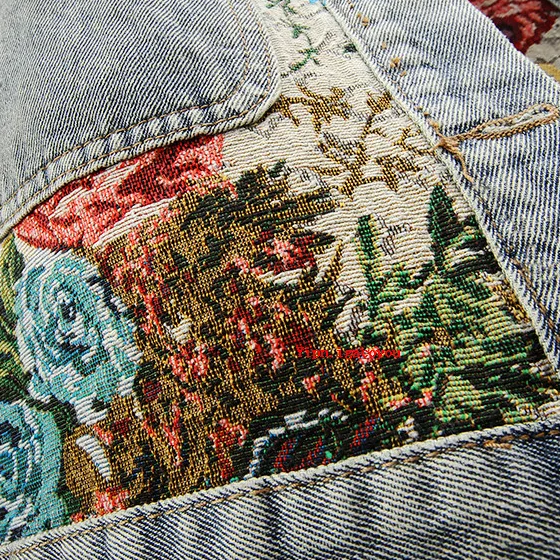 Blomstret denimjakke til damer
