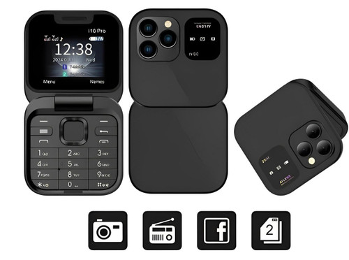Fällbar mobiltelefon med dubbla SIM-kort | 1,77" skärm | 1000 mAh | Micro-USB