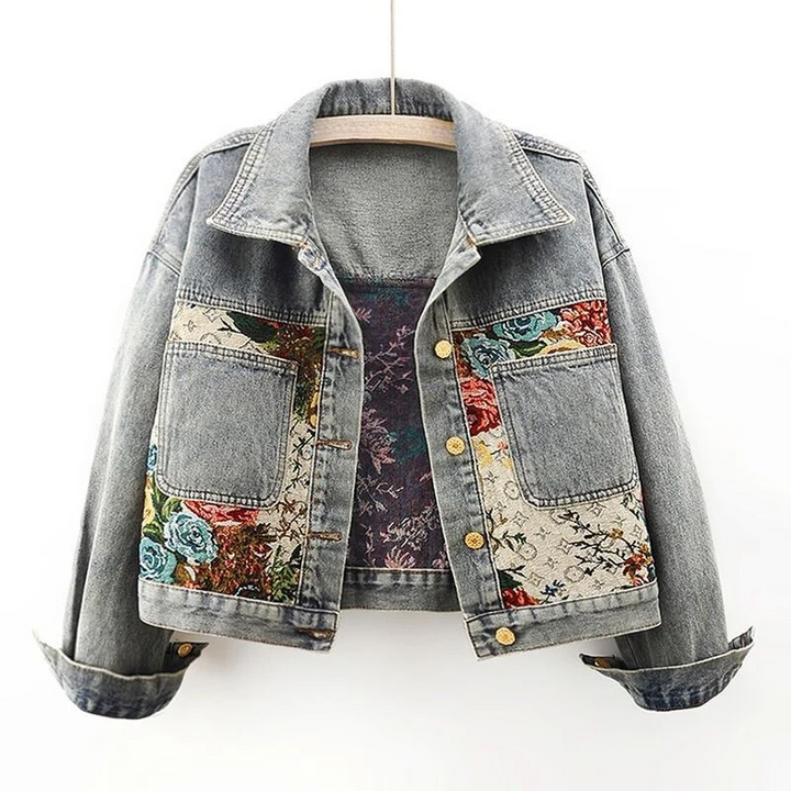 Blomstret denimjakke til damer