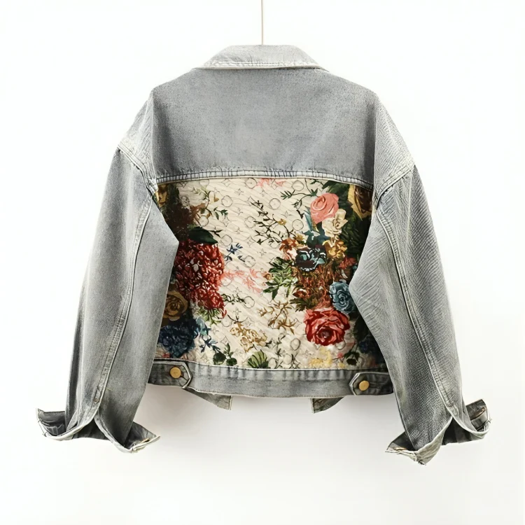 Blomstret denimjakke til damer