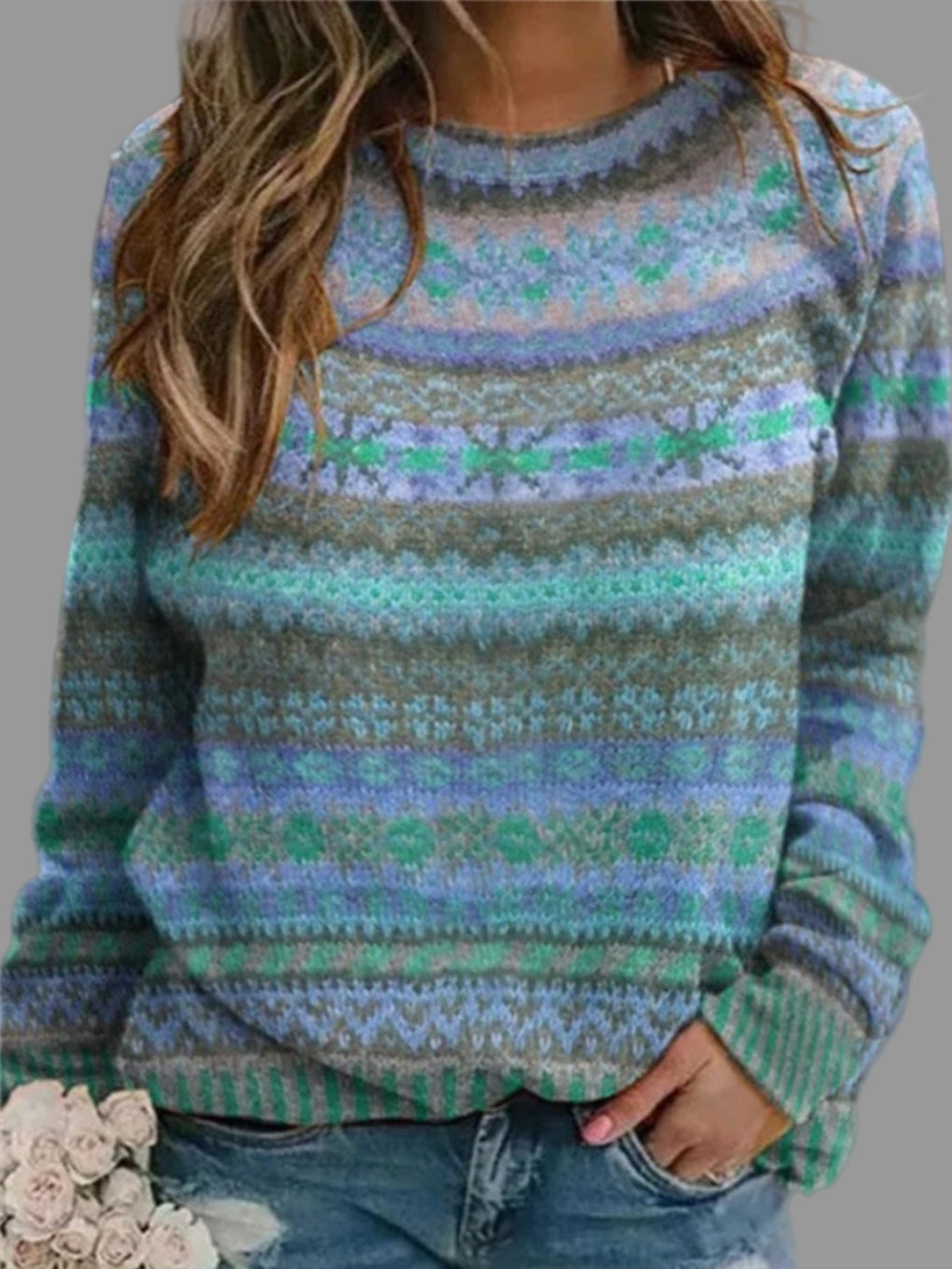 Damebluse med rund hals