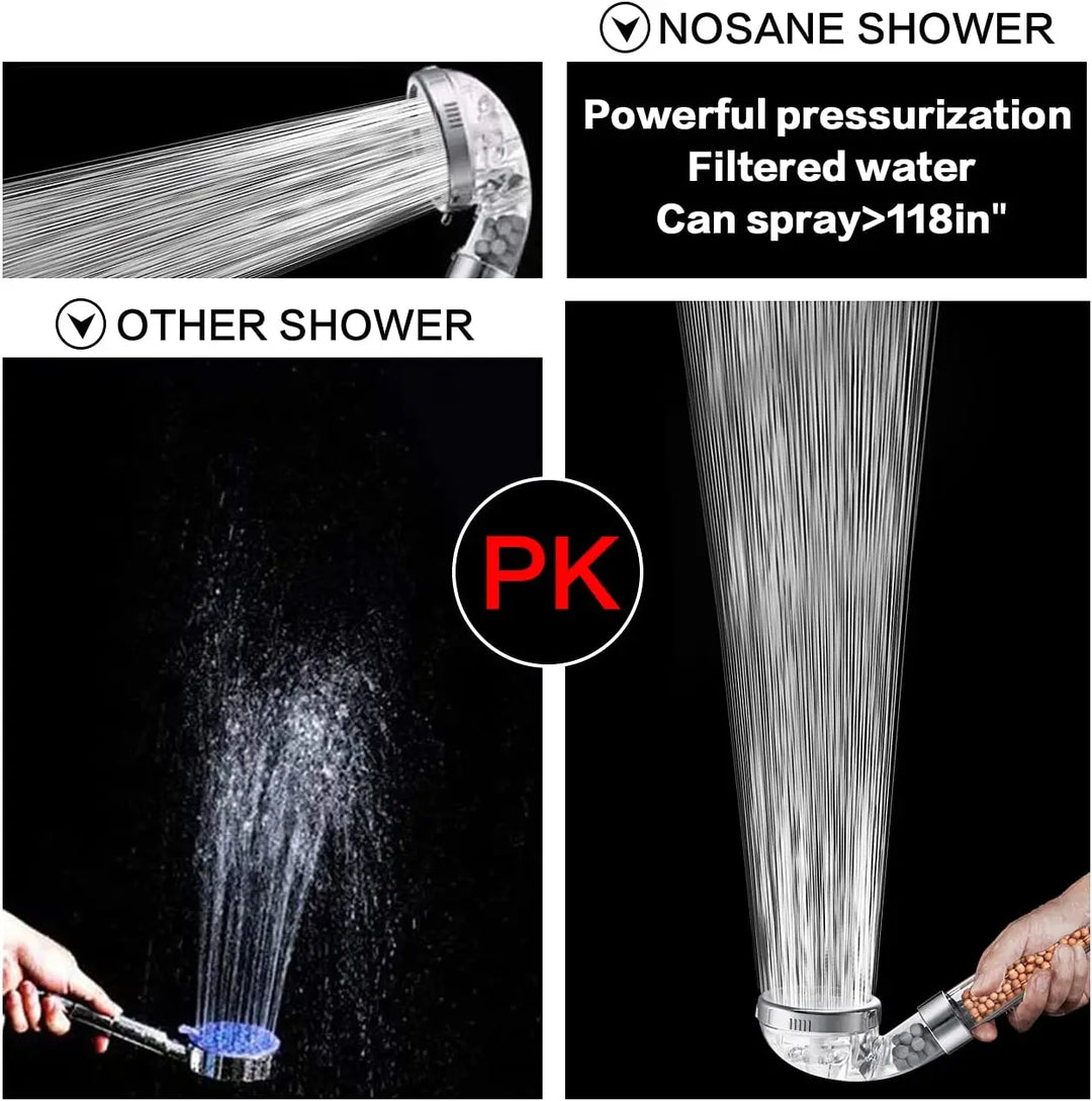 Vattenbesparande högtrycksdusch med filter - AquaGlow