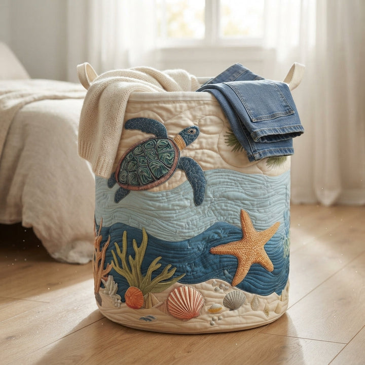 Quiltad tvättkorg med bärhandtag i segelduk, fristående tvättkorg i bomull och polyester