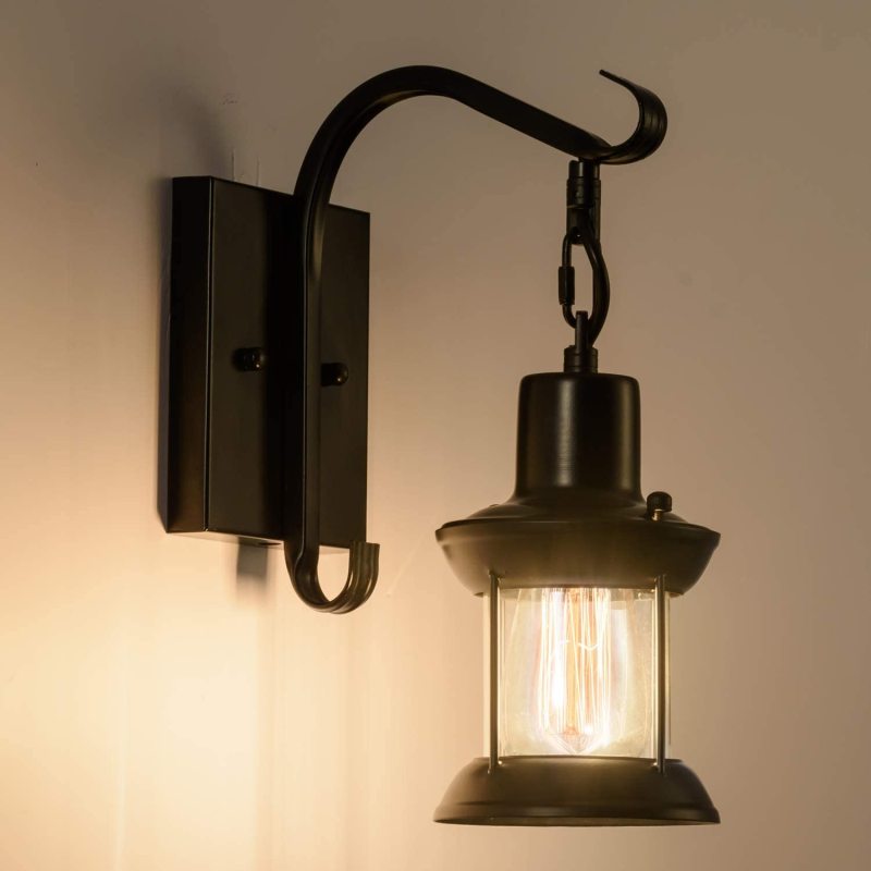 Silva industriell retro vägglampa svart/brons inomhus metall/glas