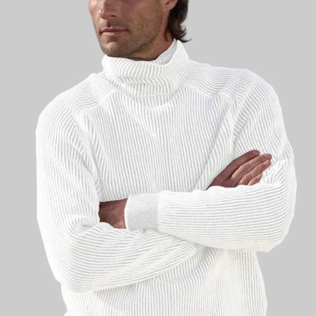 Herresweater med polotrøje, elegant ensfarvet strikning