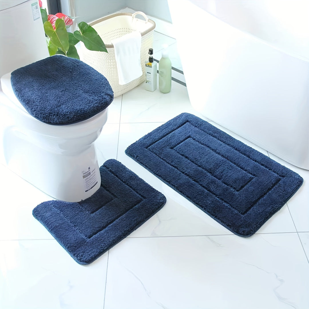 Set med badrumsmattor i mikrofiber, 3 delar – snabbtorkande och absorberande