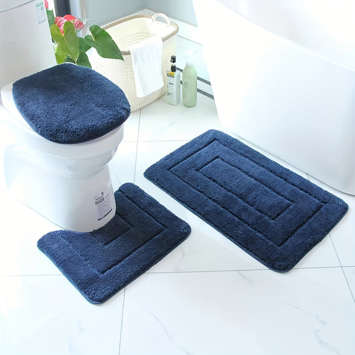 Set med badrumsmattor i mikrofiber, 3 delar – snabbtorkande och absorberande