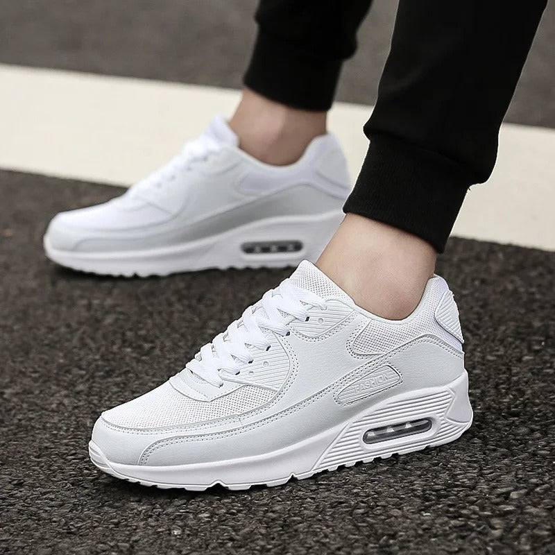 Hvide syntetiske stofsneakers med høj sål til mænd
