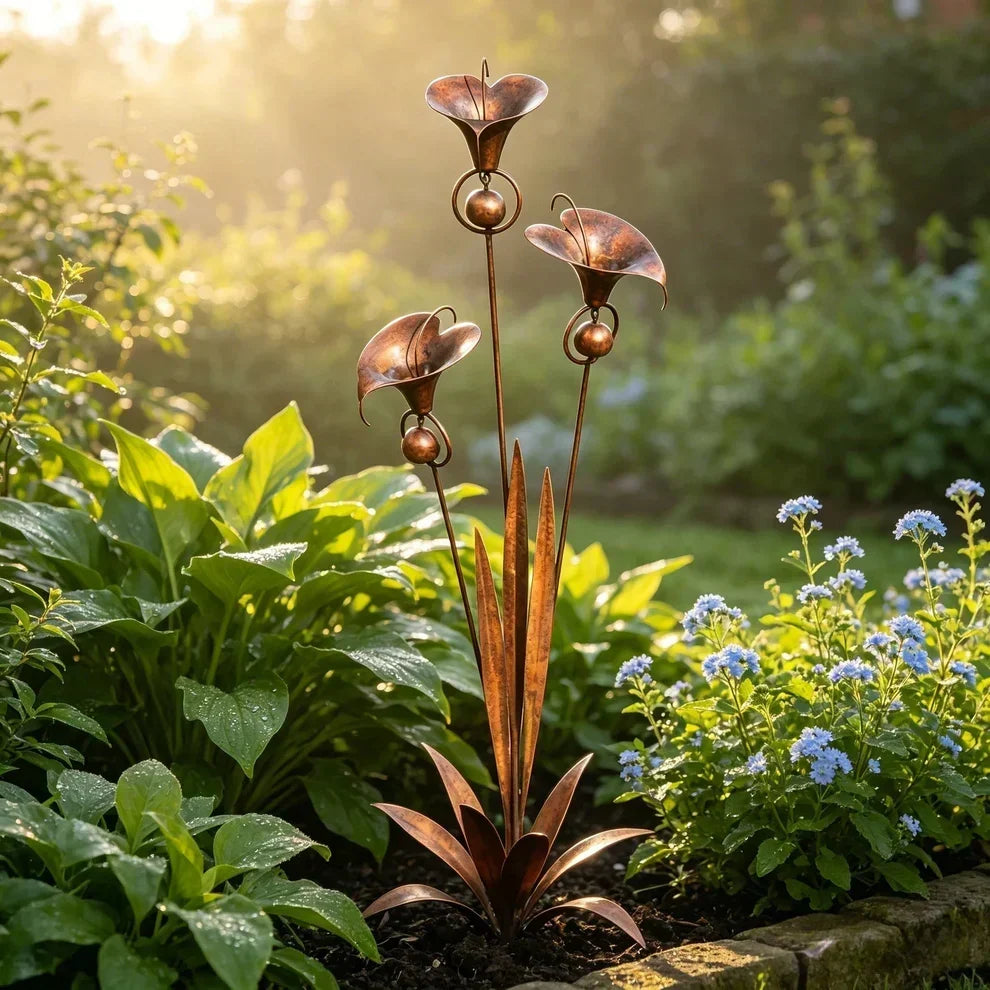 Trädgårdsstick med kopparblommor