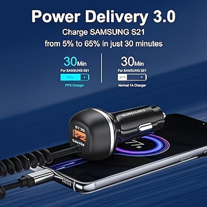 USB-C-billaddare med snabbladdning 51W – för superhurtig laddning av flera enheter