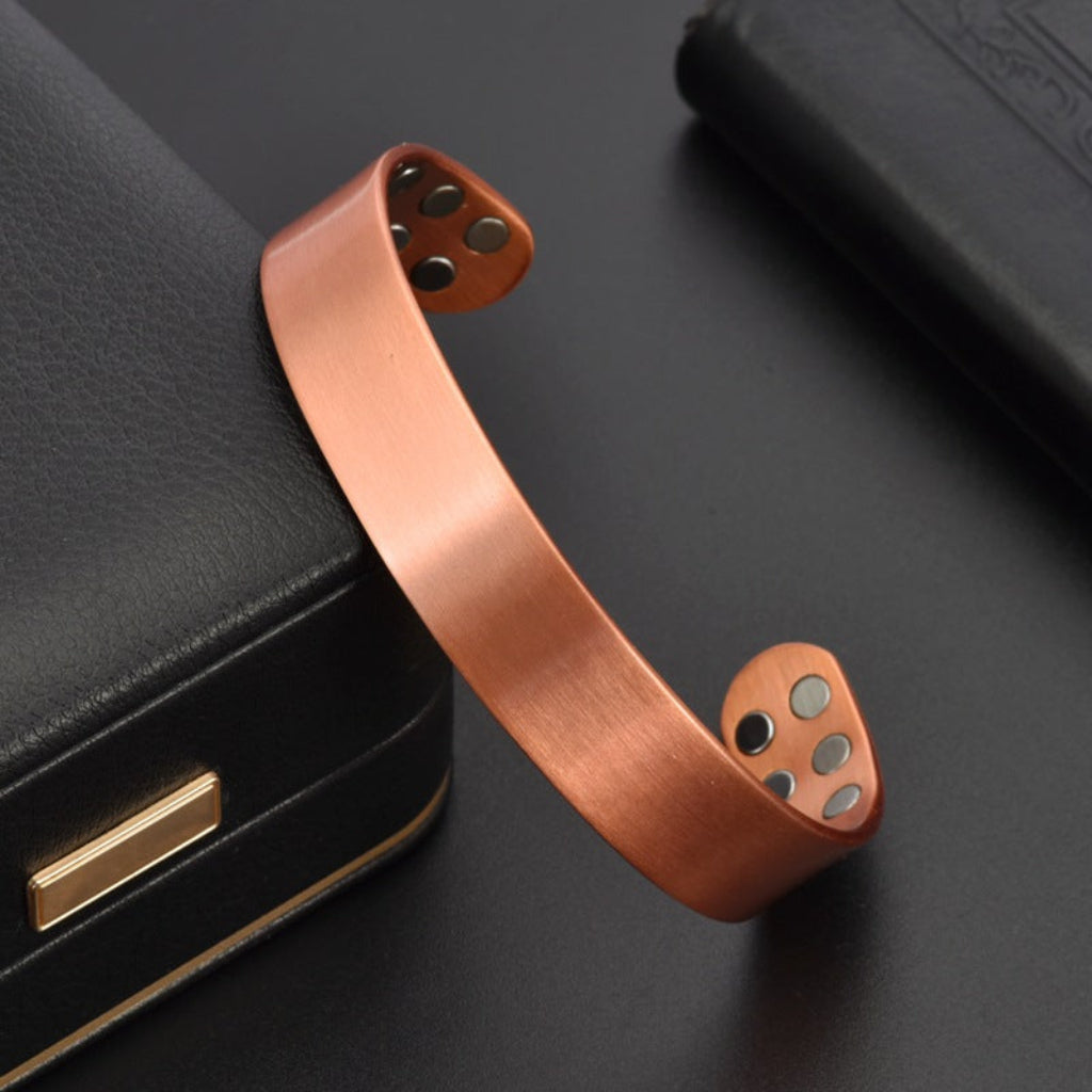 Red Copper Magnet Polished Surface Open-End Bracelet And Ring Set Magnetic Energy Bracelet