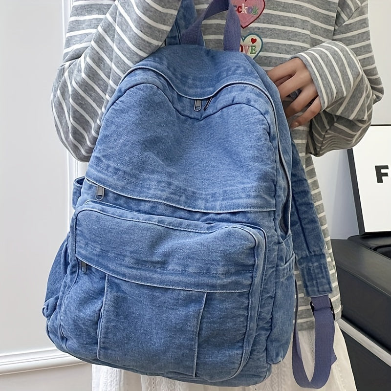 Vardaglig ryggsäck i denim – trendig och mångsidig reseväska för män och kvinnor