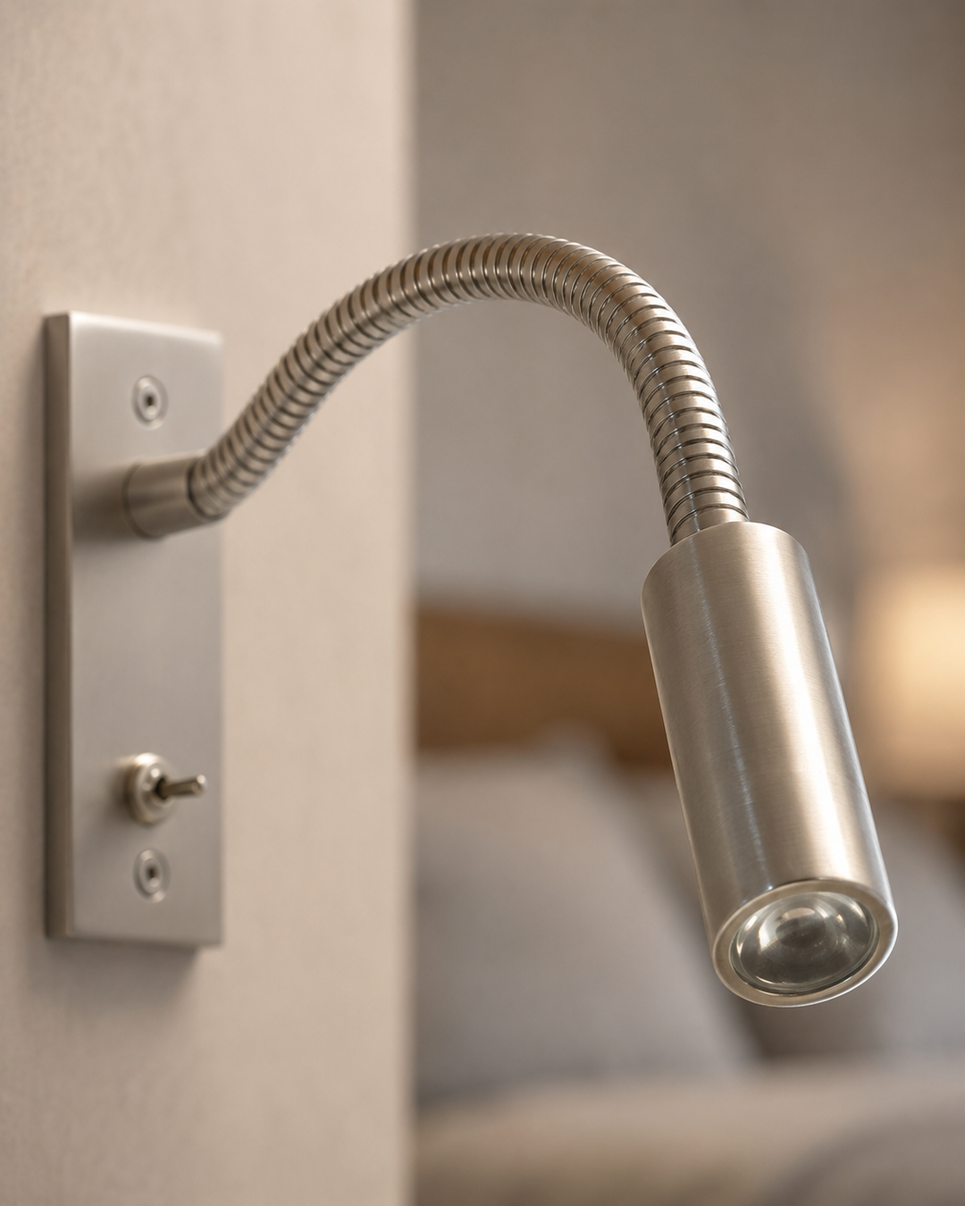 Flexibel vägglampa med svanhals – justerbar modern läslampa för säng och soffa