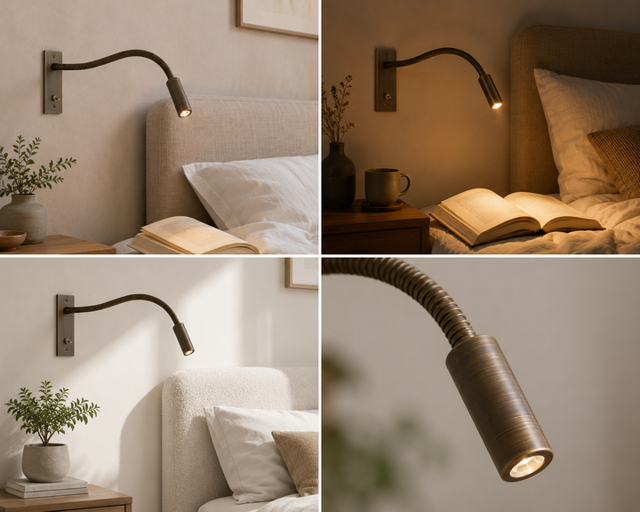 Flexibel vägglampa med svanhals – justerbar modern läslampa för säng och soffa
