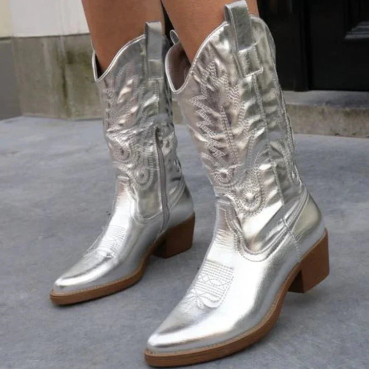 Eleganta cowboystövlar med metallicfinish
