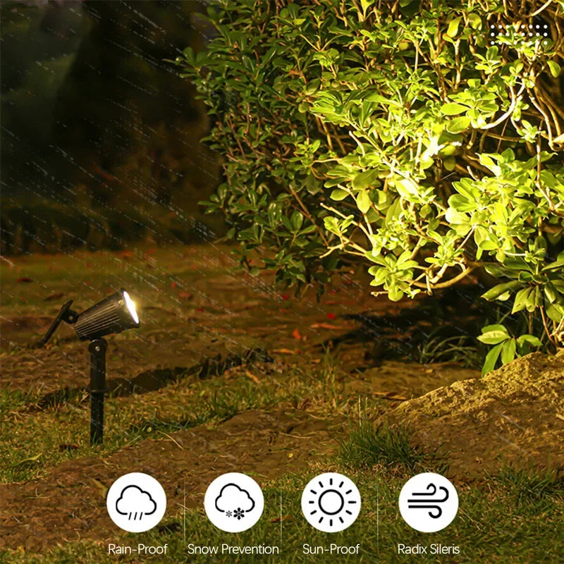 LED-trädgårdslampa med solcellsstrålkastare och skymningssensor