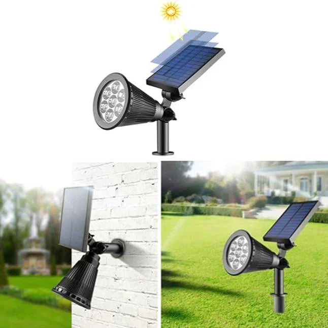 LED-trädgårdslampa med solcellsstrålkastare och skymningssensor