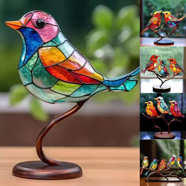 Dekorativ staty med färgglada fåglar på en gren - ColorBirds
