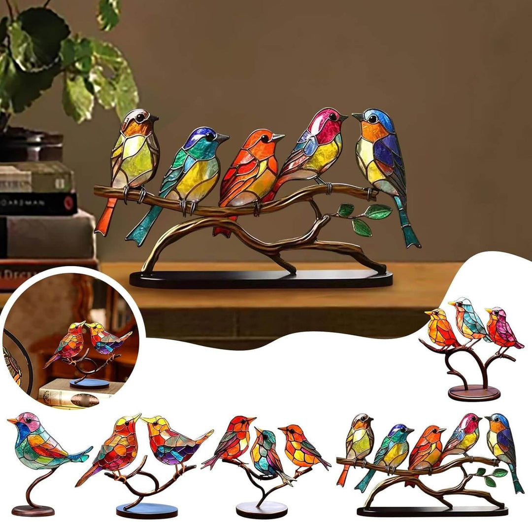Dekorativ staty med färgglada fåglar på en gren - ColorBirds