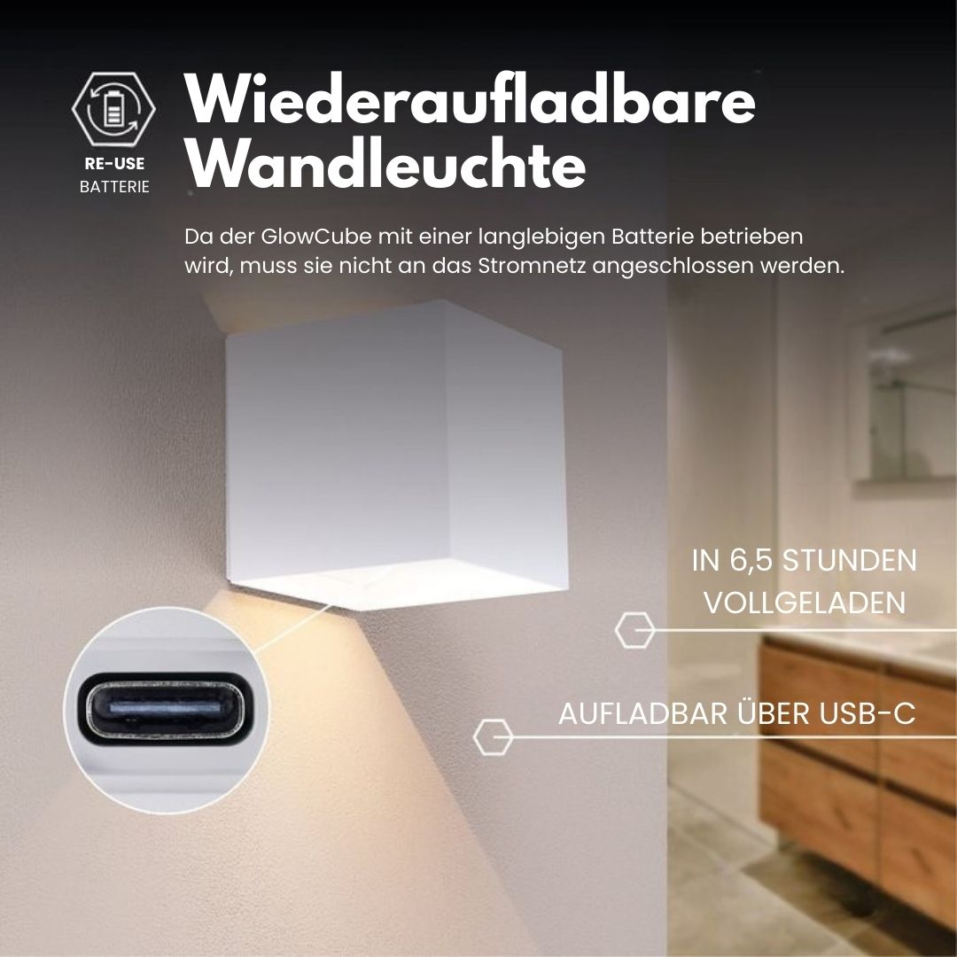 Trådlös vägglampa för inomhus- och utomhusbruk | LED-lampa med batteri och sensor | GlowCube