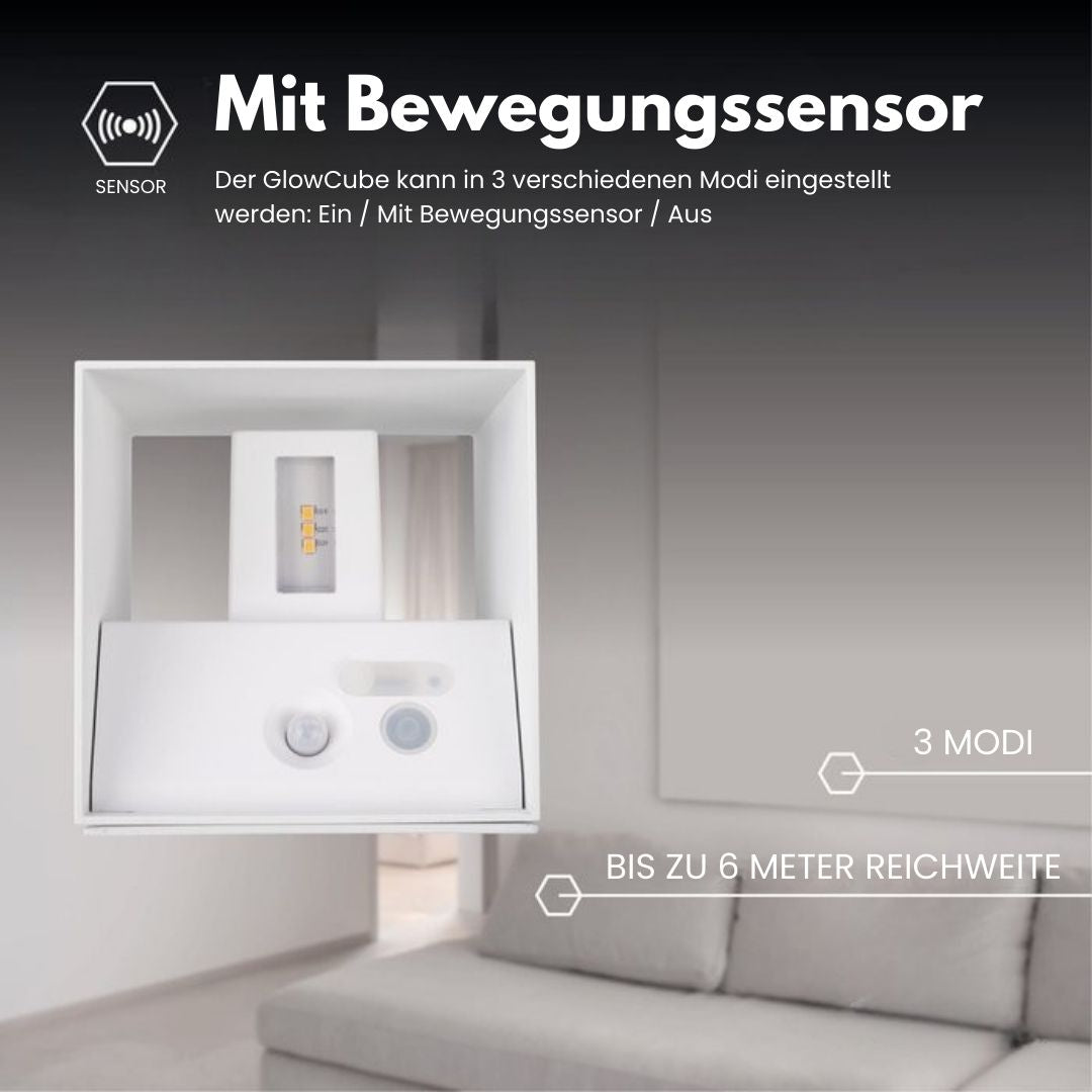 Trådlös vägglampa för inomhus- och utomhusbruk | LED-lampa med batteri och sensor | GlowCube