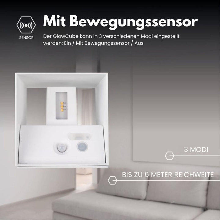Trådlös vägglampa för inomhus- och utomhusbruk | LED-lampa med batteri och sensor | GlowCube