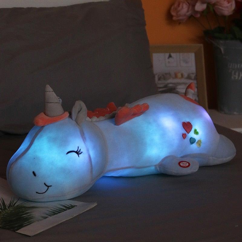 Lunacorn lysande enhörning | Mjuk gosedjursvän | LED-regnbåge | Perfekt present för barn